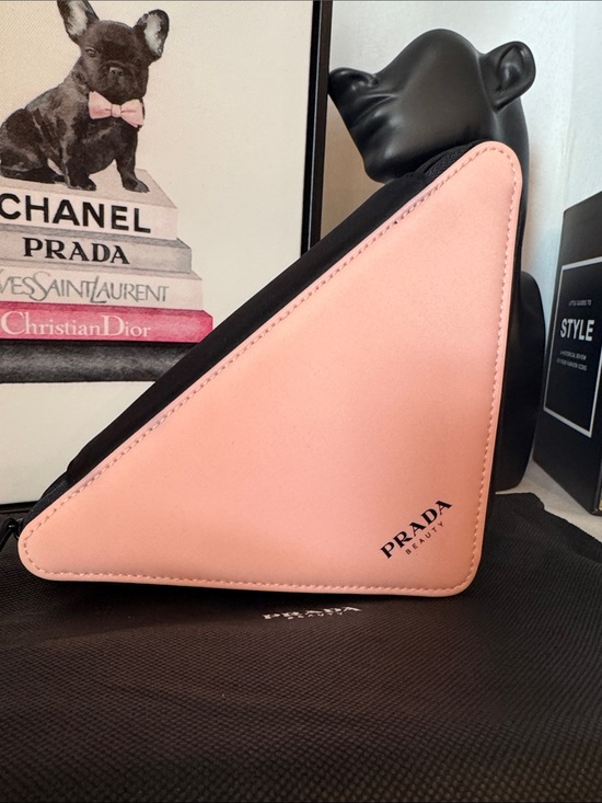Prada Accessories - Prada Beauty Pale Pink and Black Triangular Pouch